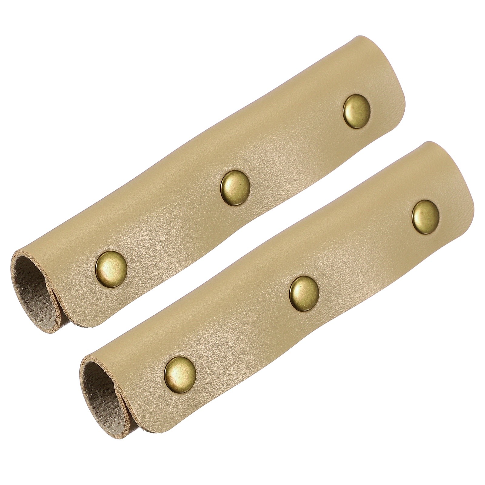2 Pcs Leather Luggage Handle Wraps Fine Texture Bronze Buckle, Light Khaki