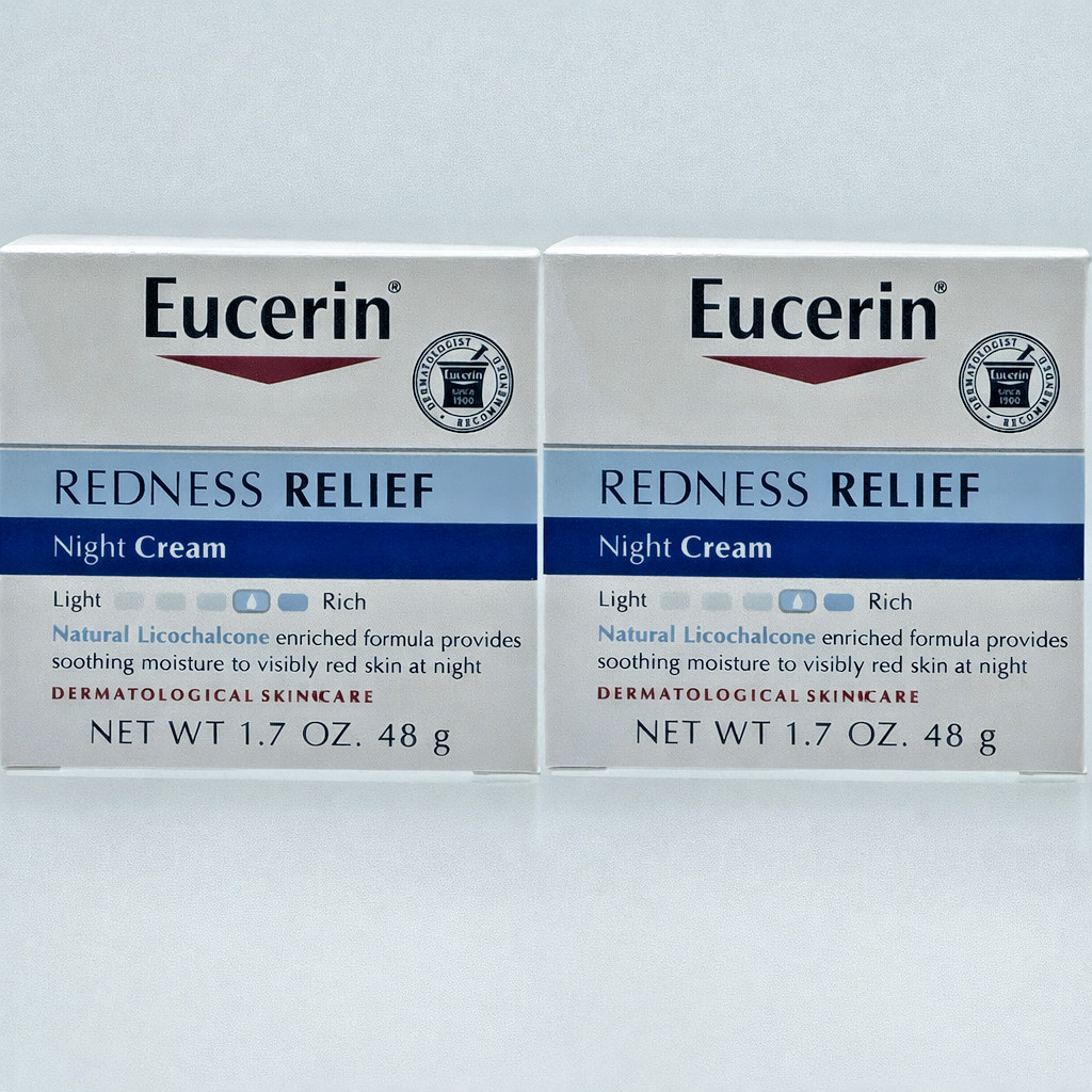 Lot of 2 Eucerin Redness Relief Night Cream 1.7 oz Sensitive Skin Moisturizer