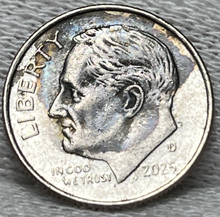 2025 D Dime Errors Strike Through Grease Both Sides Toning