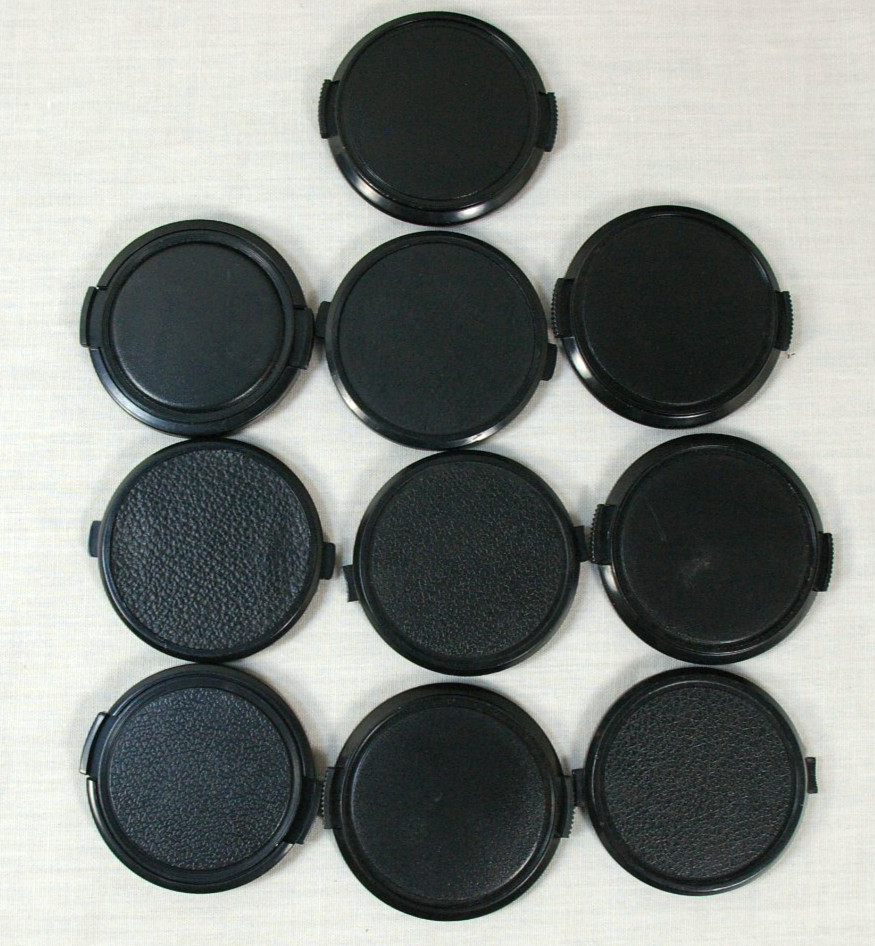 58mm front lens caps, 10x lot, used VG condition - snap pinch cover 58 diameter