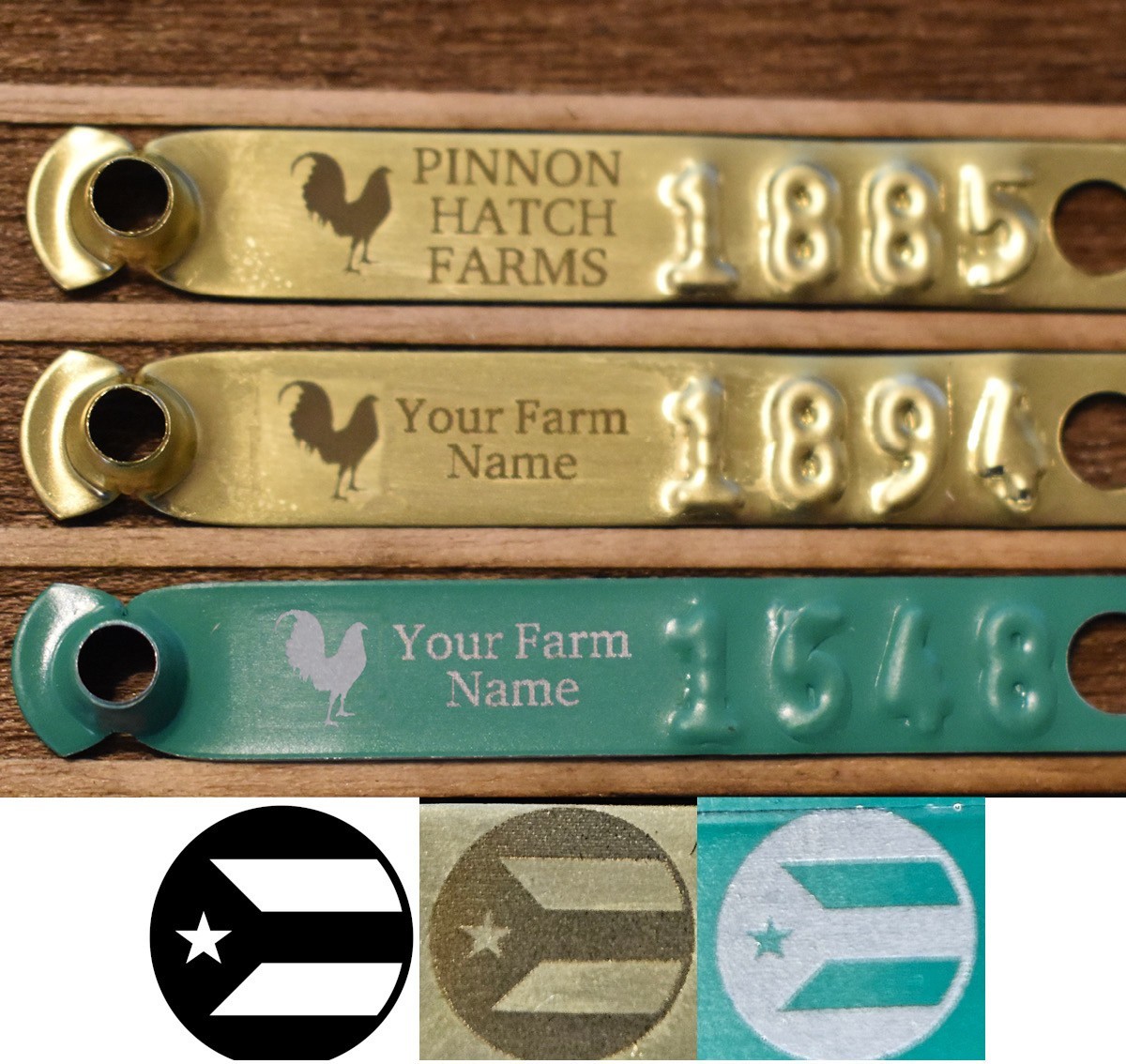 100pk Customized Laser Engraved Leg Bands ID Tags w/ Text & Puerto Rico Flag