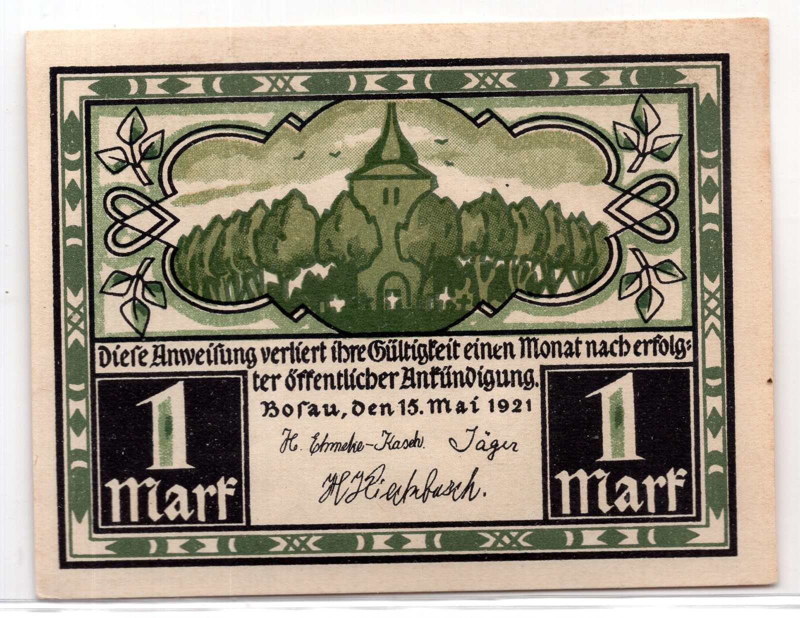 1921 Germany Bosau Notgeld 1 Mark Note (3733)