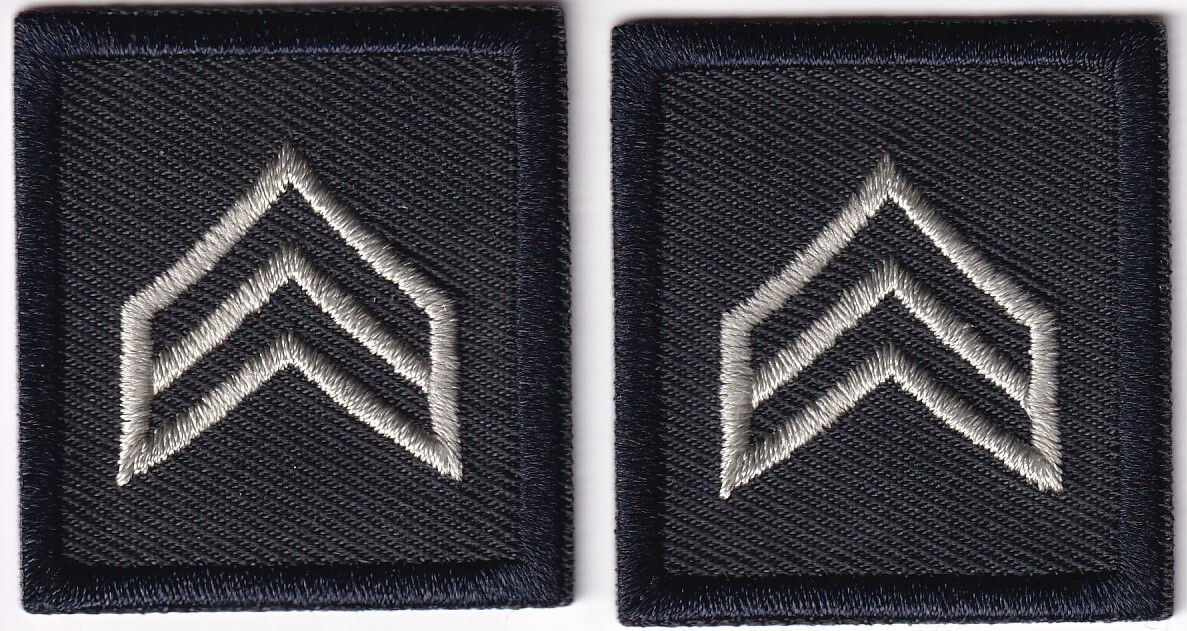 SGT Sergeant chevrons SILVER GREY on MIDNIGHT collar patches 1 3/8" police