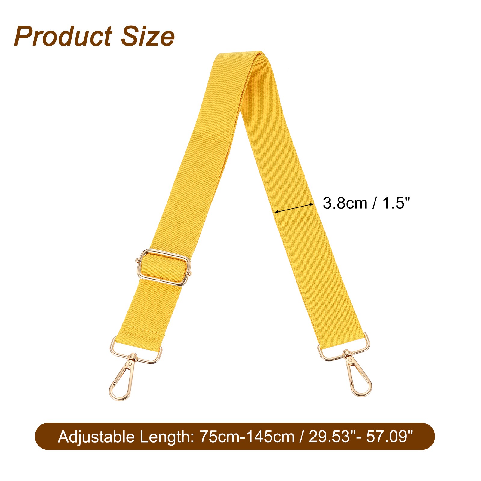 3.8cm Wide Shoulder Strap, Ginger Yellow, Light Gold Pull Core Buckle