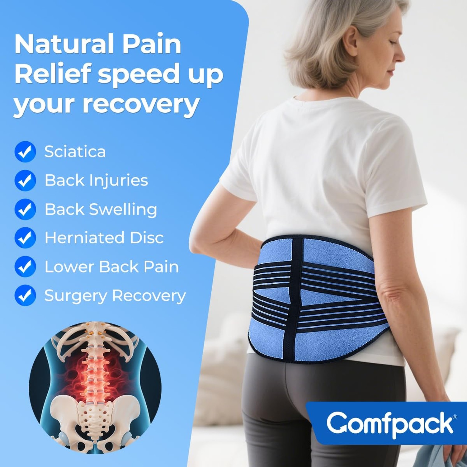 Ice Pack for Back Pain Relief with Compression, 2 Packs Reusable Lower Back W...