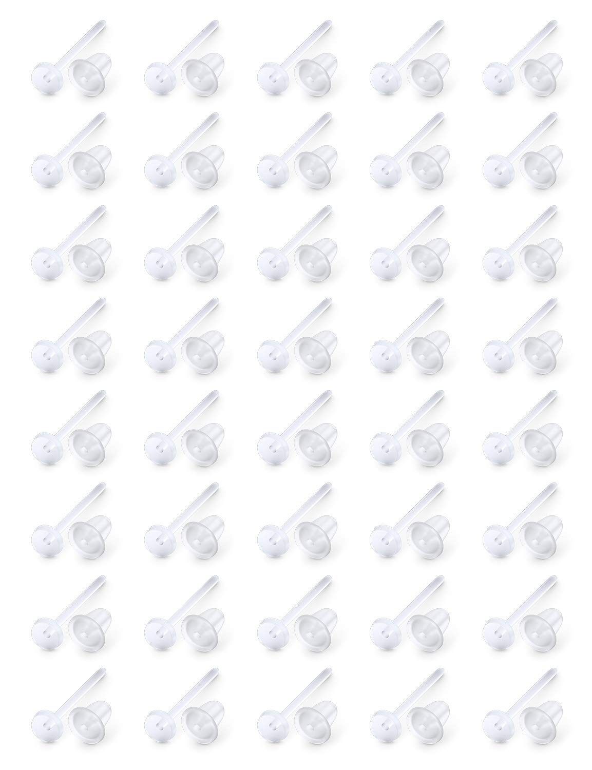 40 Pairs Invisible Plastic Earring Posts Clear Ear Hole Retainer Earring Stud...