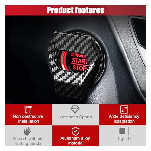 Car Engine Start/Stop Button Cover, Zinc Alloy Car Push Button Carbon Fiber