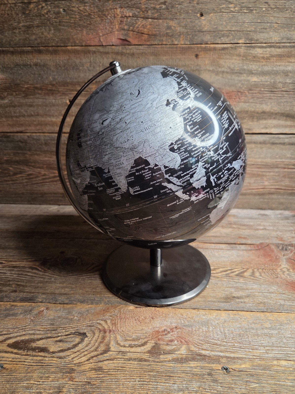 Black Metallic World Globe - 12 Inch Tabletop Globe