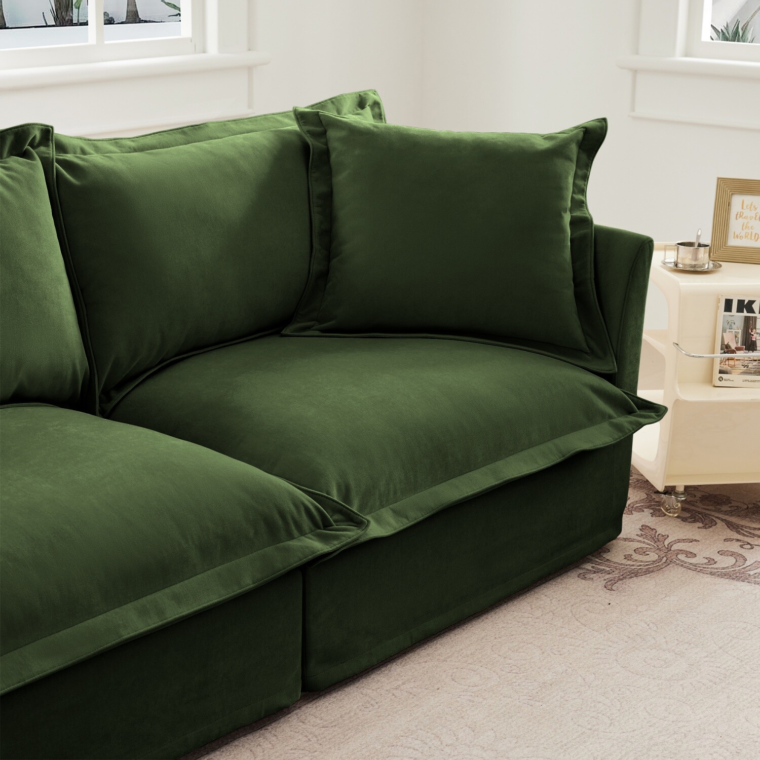 Single Sofa Upholstered Armchair Living Room Furniture with Pillows Green/Blue