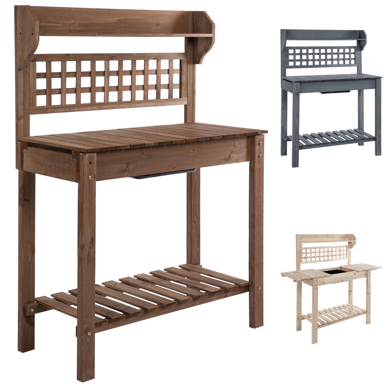 Outdoor Wood Adirondack Chair Reclined Bench w/ Coner Table & Umbrella Hole
