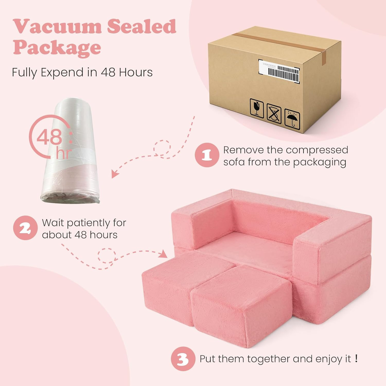 Pink Modular Kids Play Couch - Convertible Foam Sofa for Playroom Fun