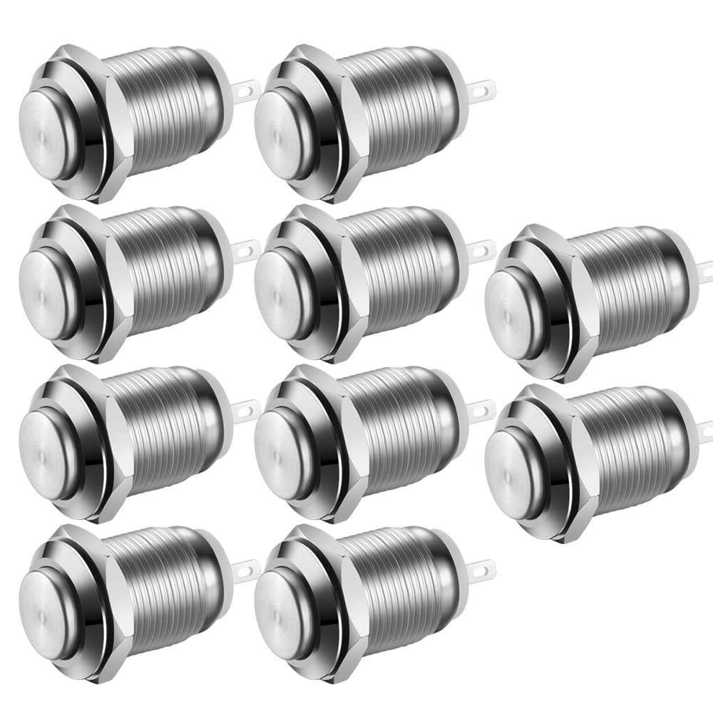 10 PCS Waterproof Momentary Push Button 12mm Stainless Steel High Head