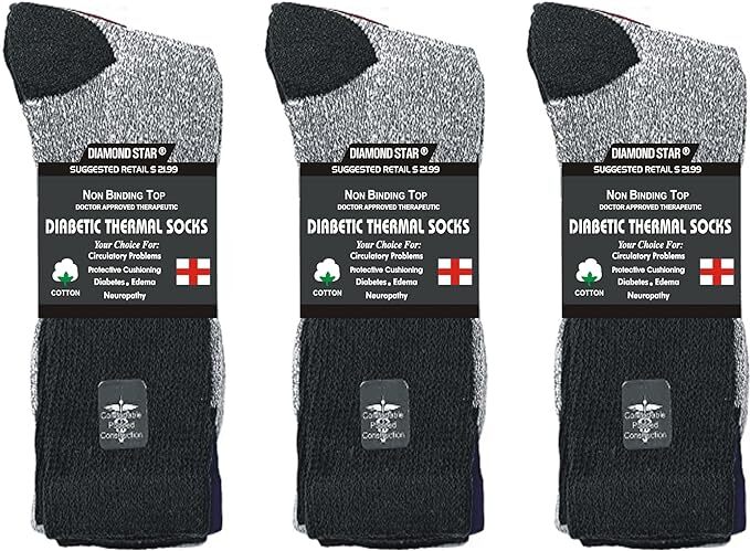 6-12 Pairs Thermal Diabetic Socks Thick Warm Winter Non-Binding Loose Crew Socks