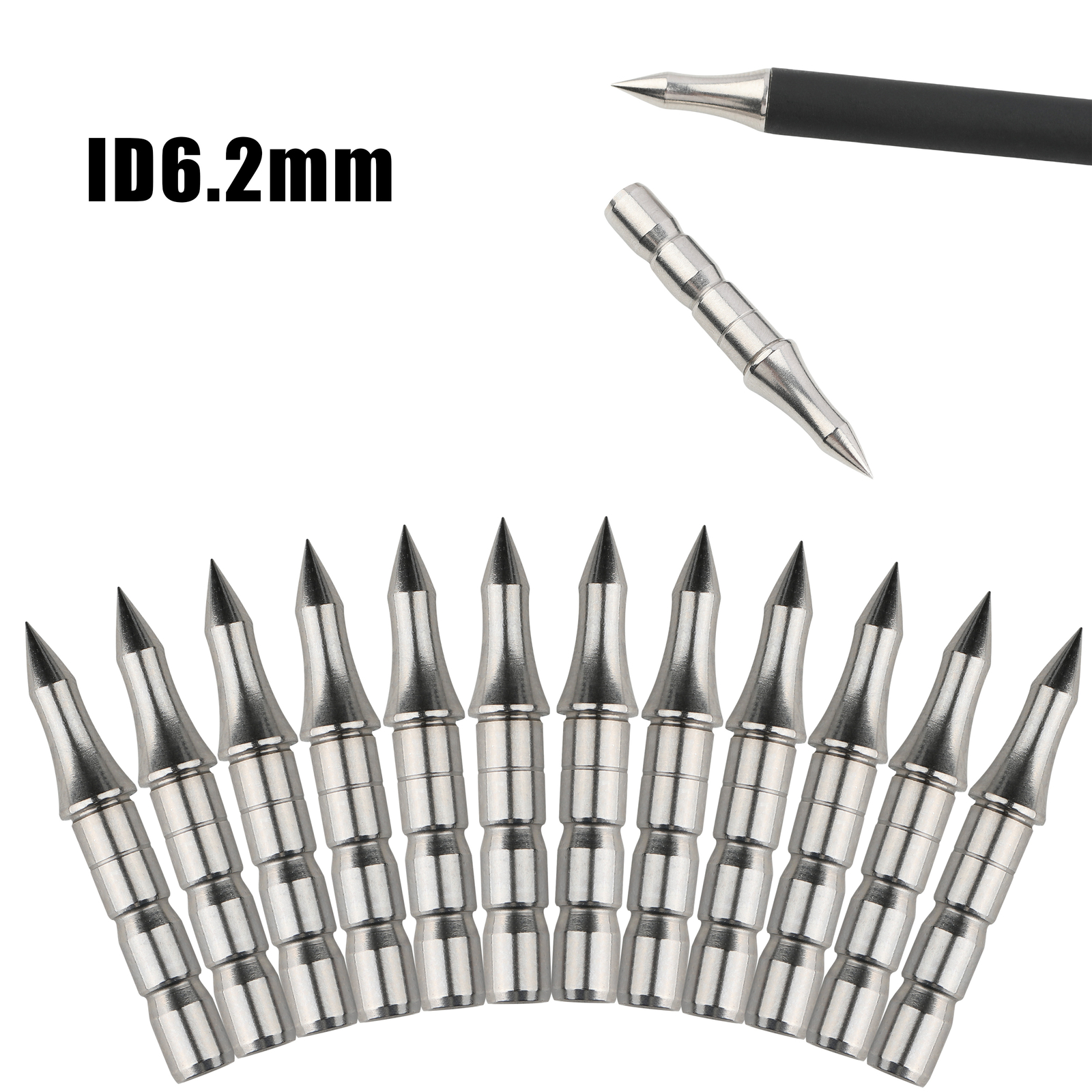 12 X Archery Arrowhead Stainless Steel 100gr ID6.2mm Arrow Tips DIY Bow Hunting