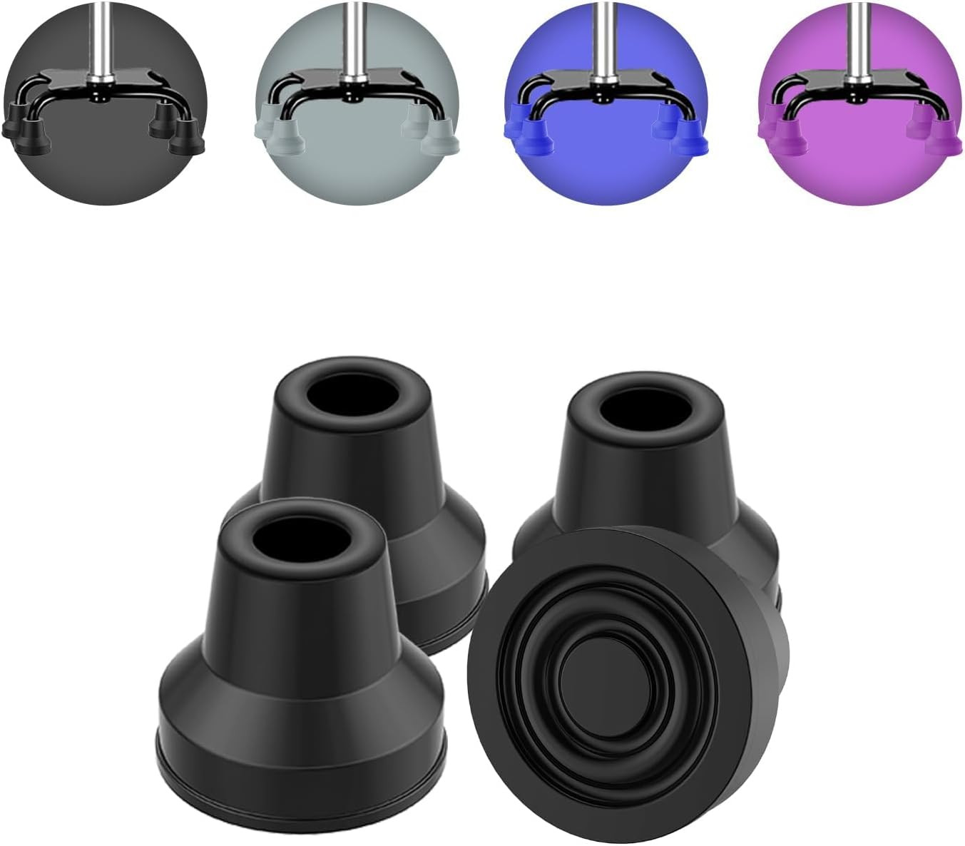 Quad Cane Tips (4-Pack) - Heavy Duty Rubber Cane Tip - Non-Slip Extreme Grip Rep