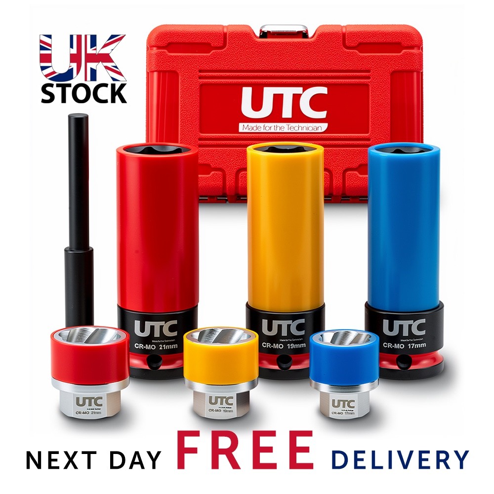 Wheel Nut Remover Socket Set 7 Pcs 1/2 Drive 17 19 21mm Extractor Alloy Case UK