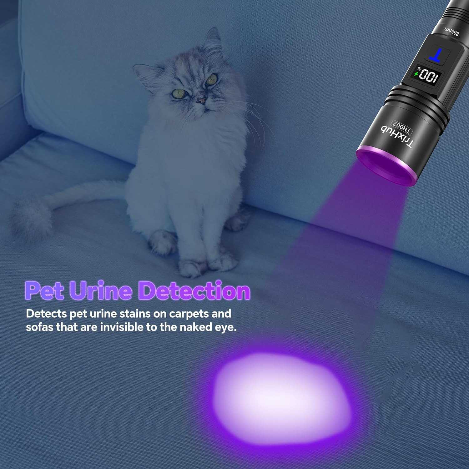365Nm Black Light Flashlight, UV Flashlight Rechargeable with LCD Display, Power
