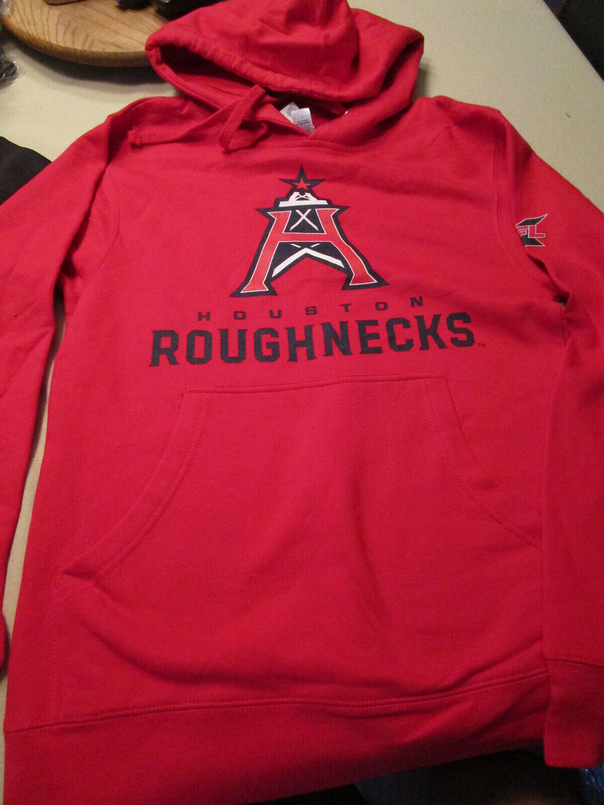 NWT MENS DEFUNCT HOUSTON ROUGHNECKS FOOTBALL PRIMARY HOODIE SWEATSHIRT -RED MED