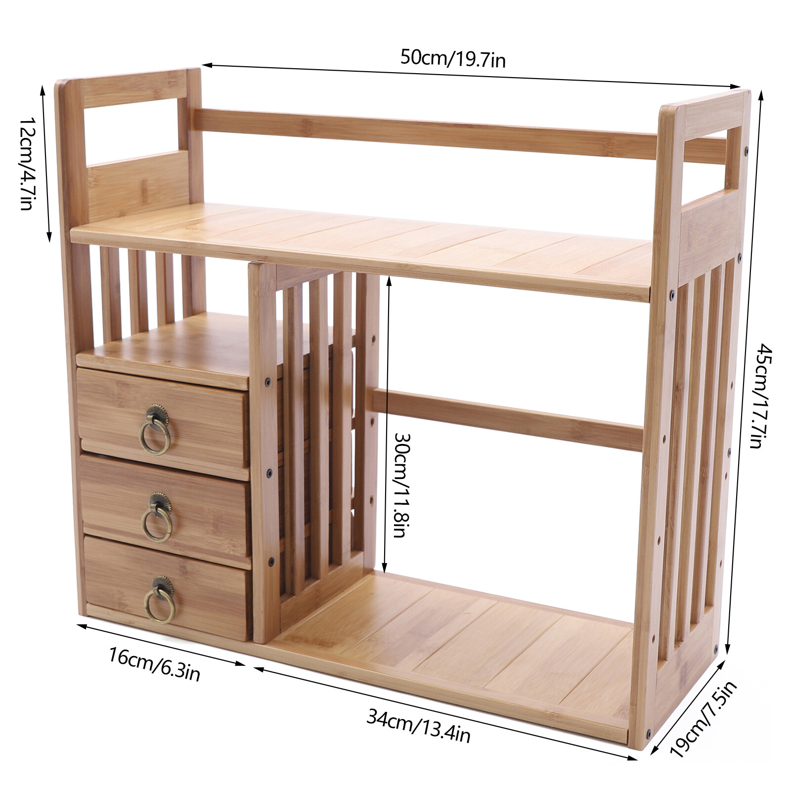 Adjustable Natural Wood Dasktop Bookshelf Bamboo Desk Storage Display Organizer