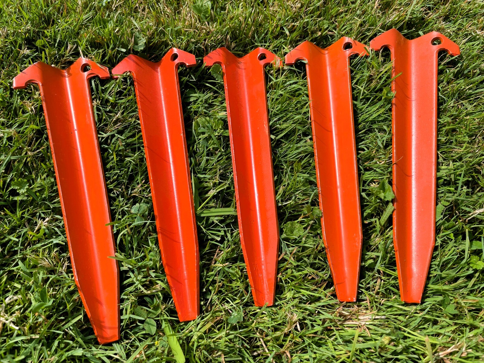 QTY (5) US Military ARMY ORANGE Shelter Half Pup Tent Stakes 9" Aluminum NEW