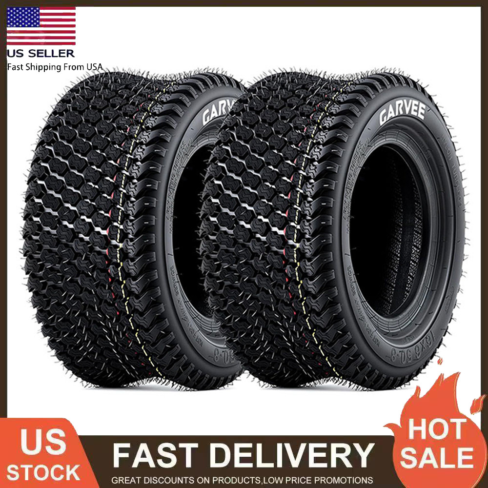 Set 2 16x6.50-8 Tires Lawn Mower Tractor Tire 4Ply 16x6.5x8 Turf Tyres Tubeless