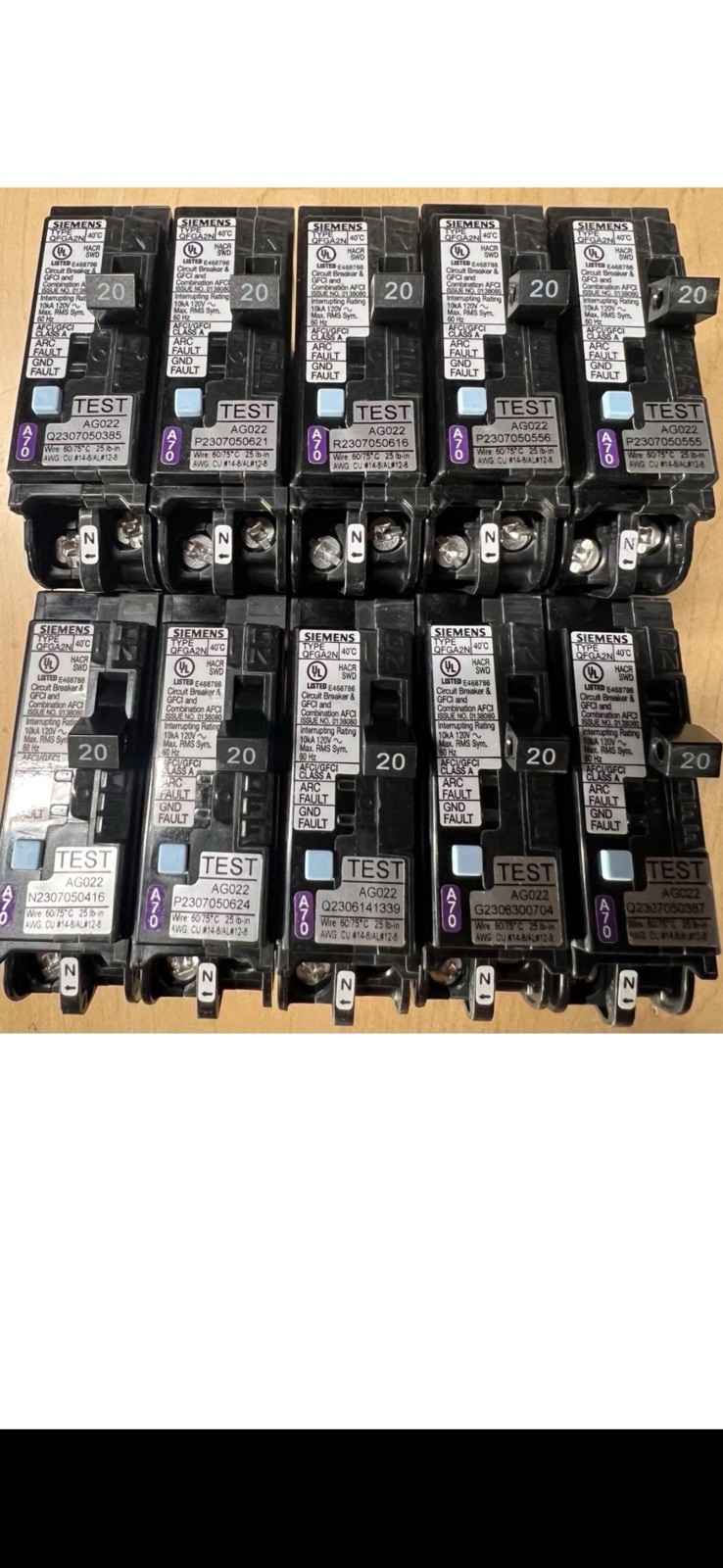 New 10 X Siemens Q120DFN AFCI/GFCI Dual Function Plug On Circuit Breakers