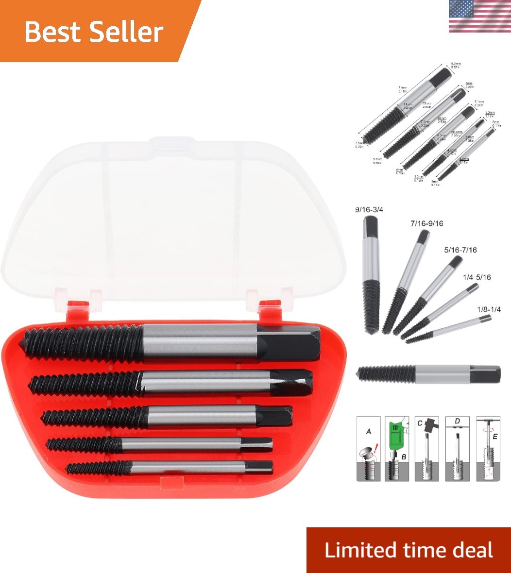 Versatile 5-Piece Screw Extractor Set - Quick Solution for Broken Bolt Removal
