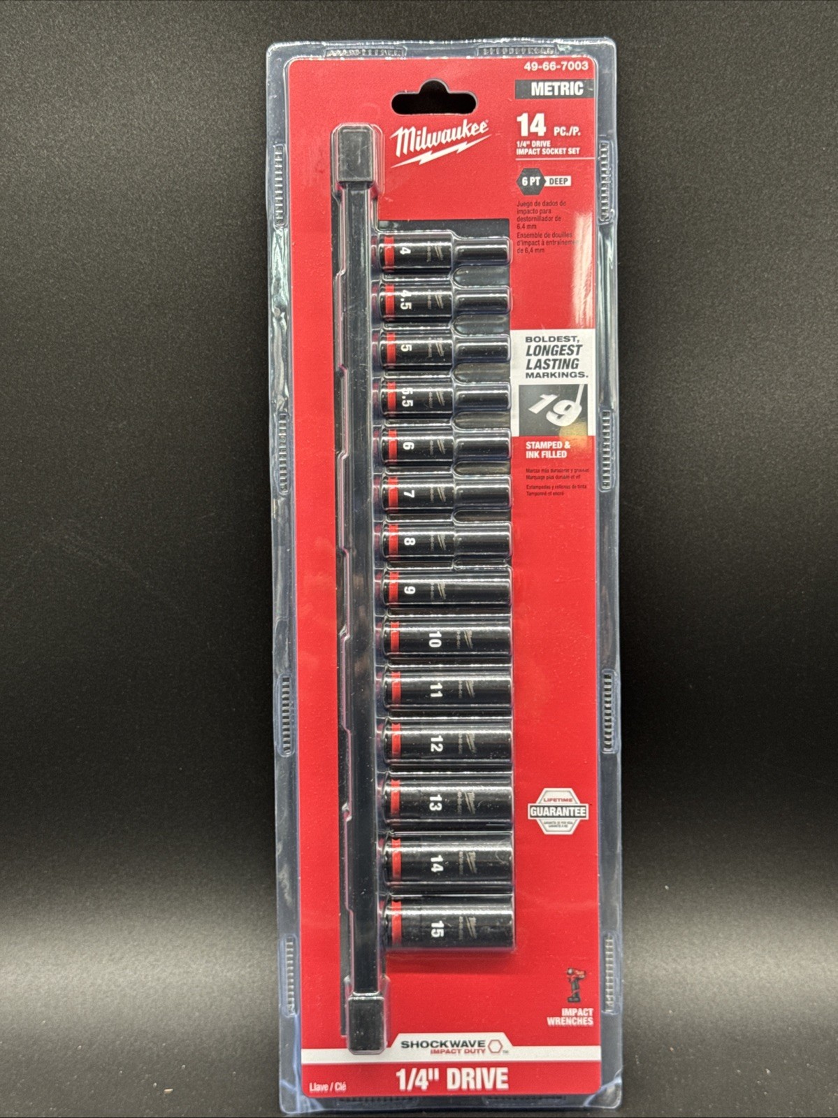 Milwaukee 49-66-7003 14PC SHOCKWAVE Impact Duty 1/4" Drive Metric 6Pt Socket Set