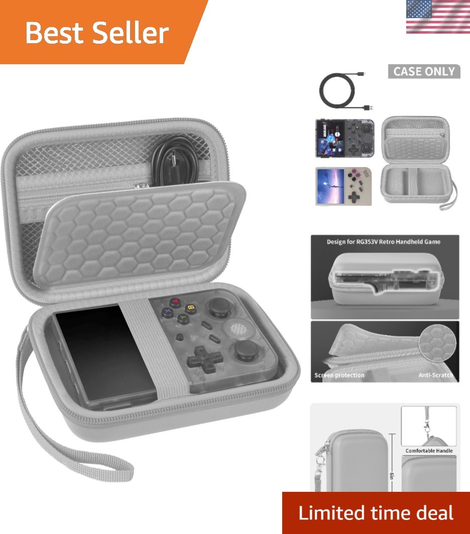 Stylish Grey Handheld Game Console Case with Mesh Pocket and Shoulder Strap