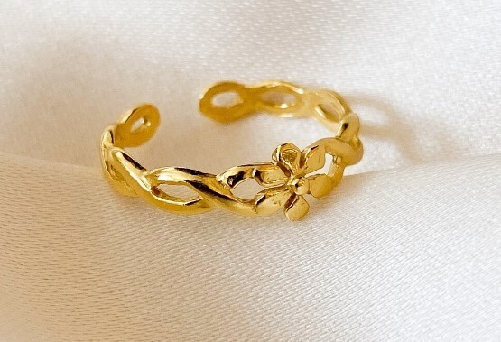 Solid Metal 925 Silver Infinity Flower Adjustable Toe Ring Yellow Gold Plated