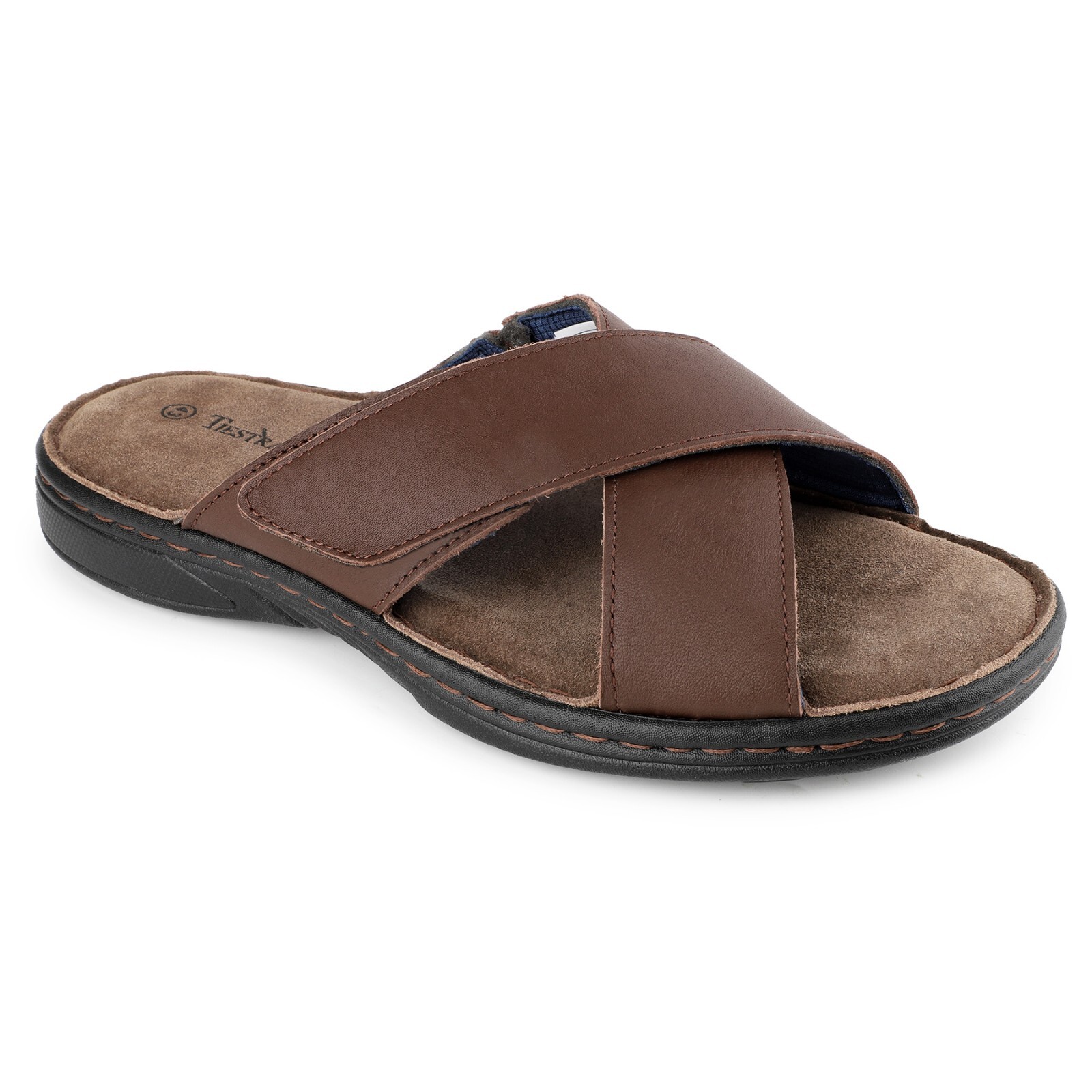 Tiestra Mens Napa Leather Slides Sandals Soft Cushion Memory Foam Dress Sandals