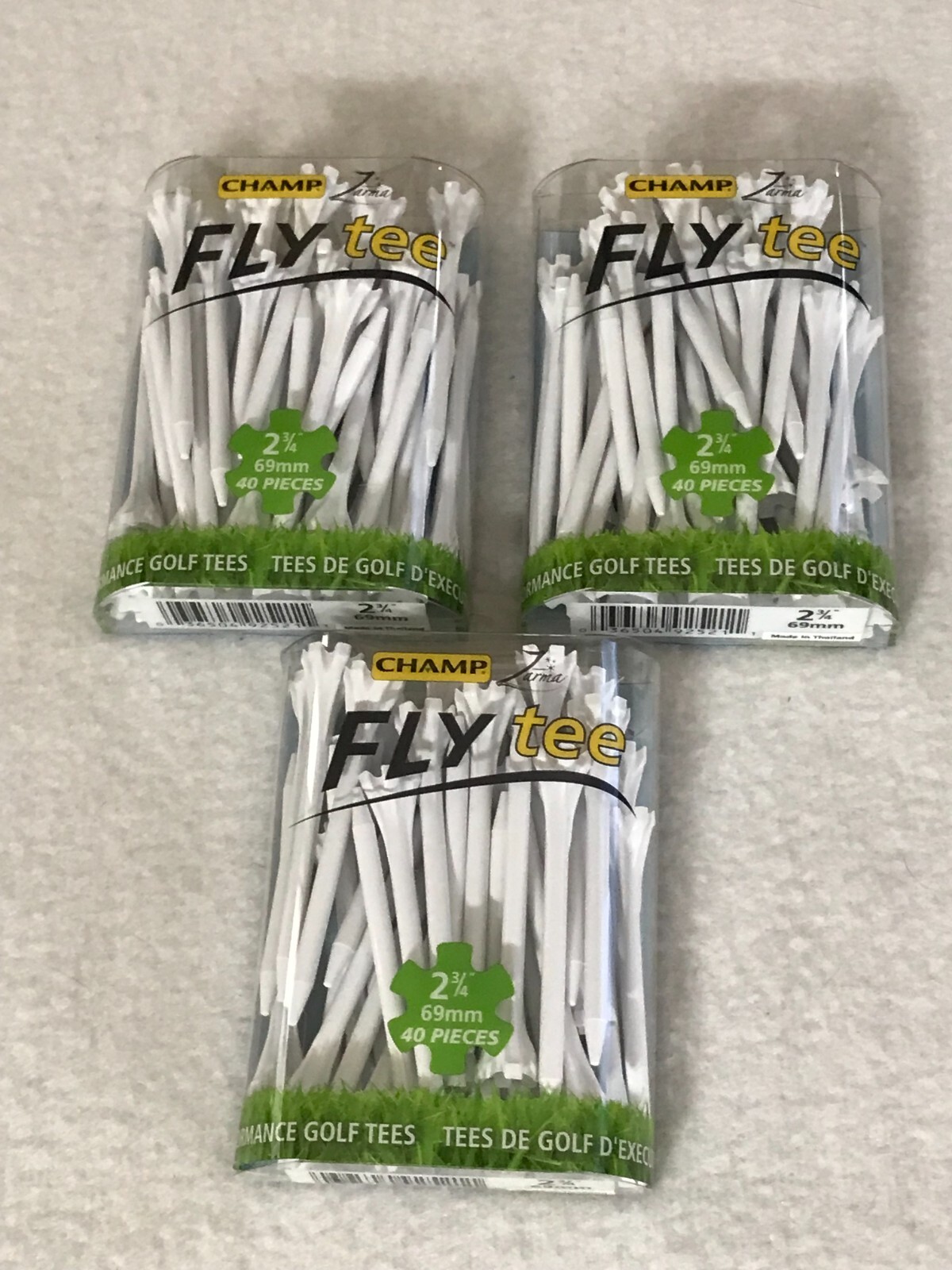 3 Packs Champ Zarma Fly 2 3/4" Zero Friction White Golf Tees 120 Tees 92521 NEW