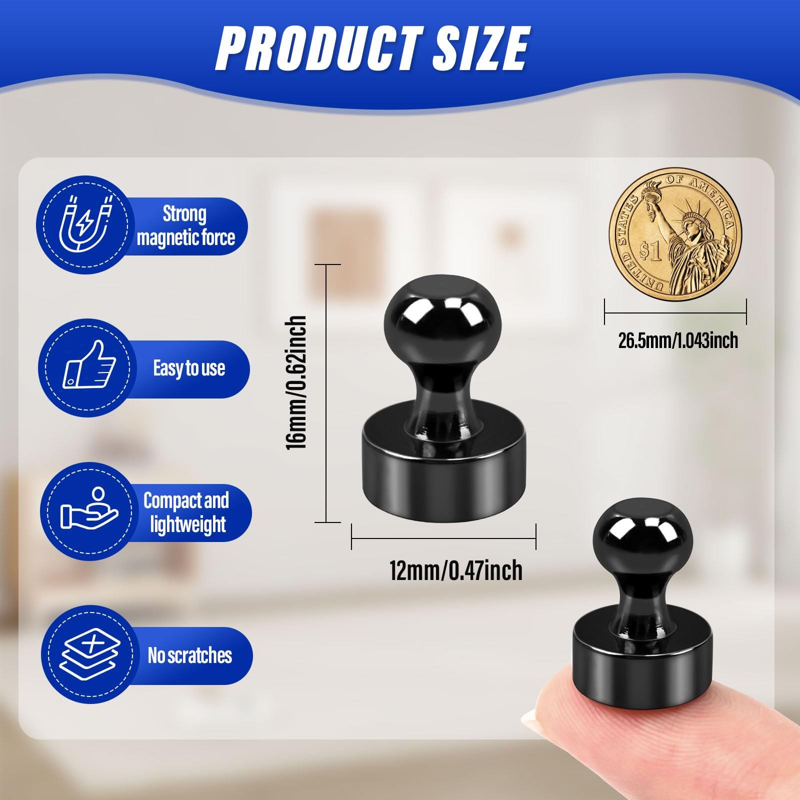 20Pack Strong Fridge Magnets,Black Refrigerator Black-12x16mm-20Pack, Black