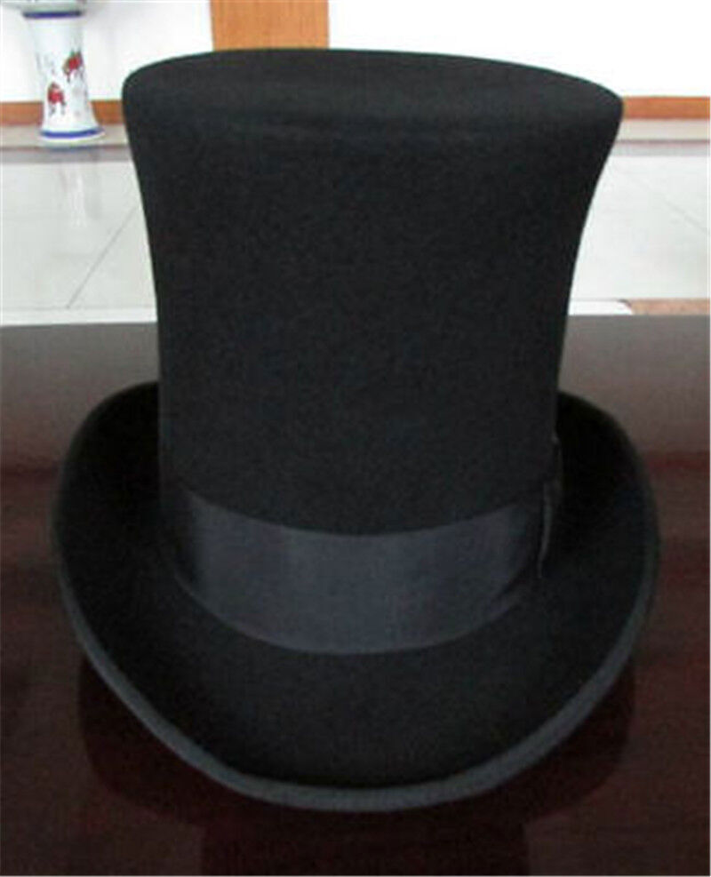 Vintage 25cm Wool Mad Hatter Top Hat - Black, Elegant Performance Cap