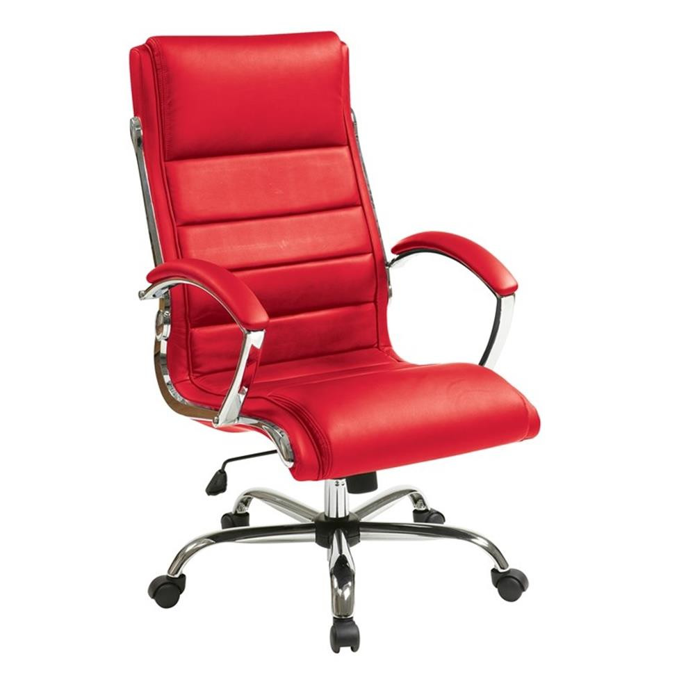 Executive Chair with Thick Padded Red Faux Leather Seat