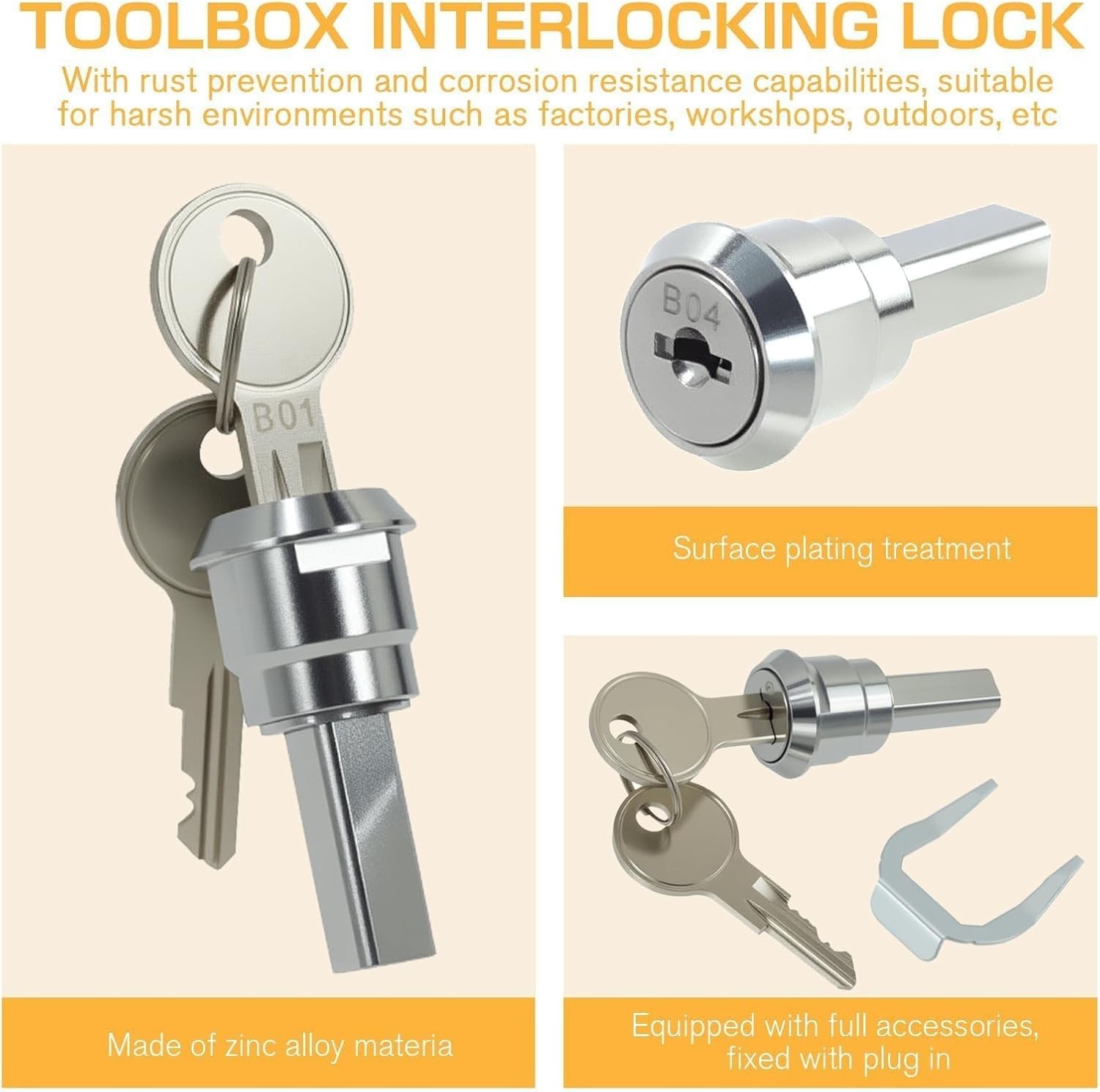 Stainless Steel Husky Tool Box Lock Replacement Set, Universal Drawer with Keys