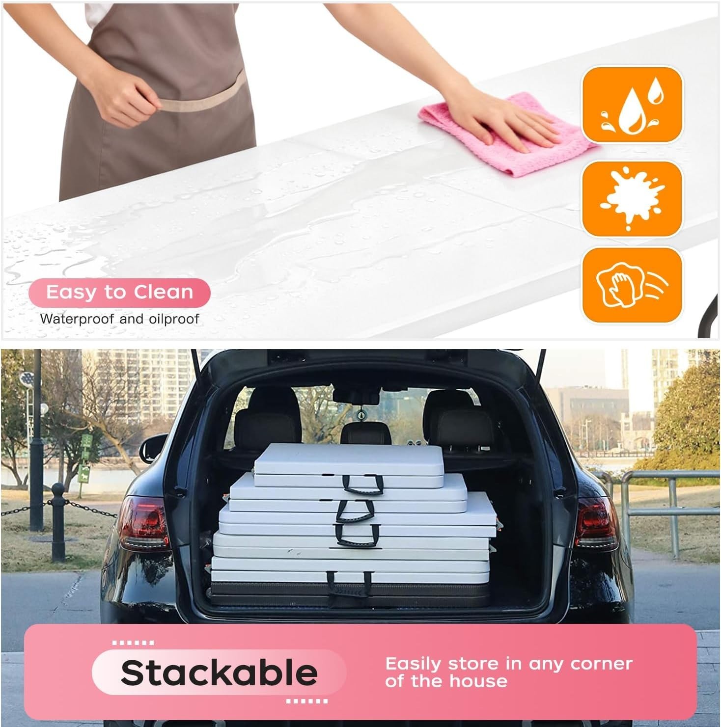 Multi-Purpose 8FT Folding Table for Parties & BBQ - Durable with Carry Handle