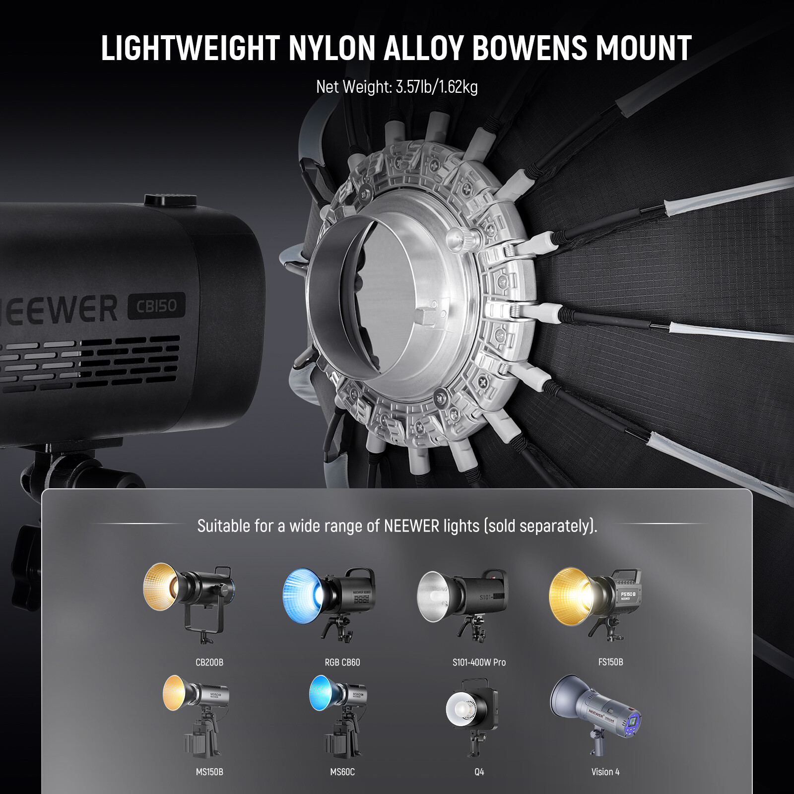 NEEWER 35.4"/90cm Parabolic Softbox Bowens Mount with Diffusers/Grid/Bag
