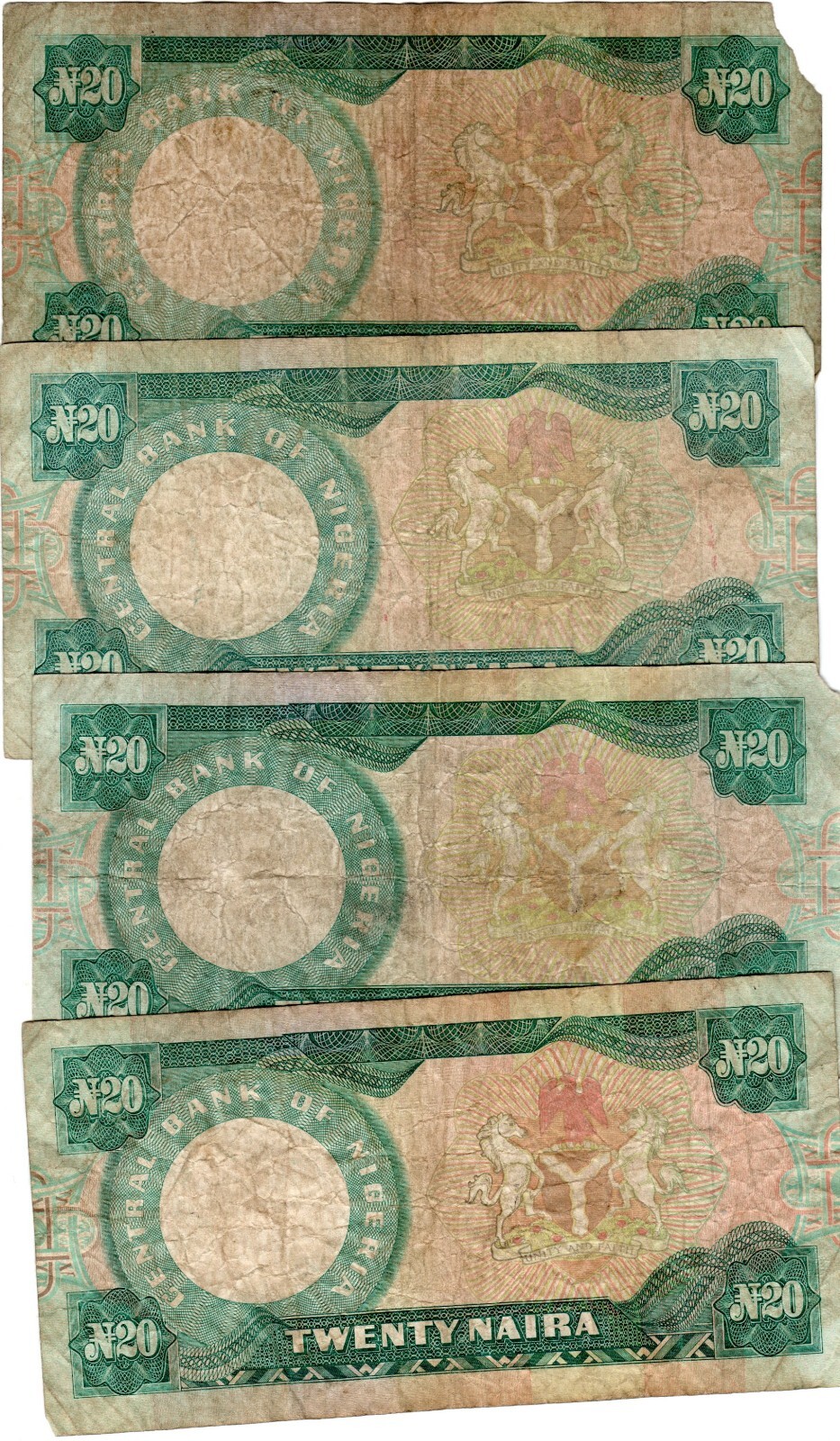 Banknote Nigeria 20 Naira P26, eight different varieties