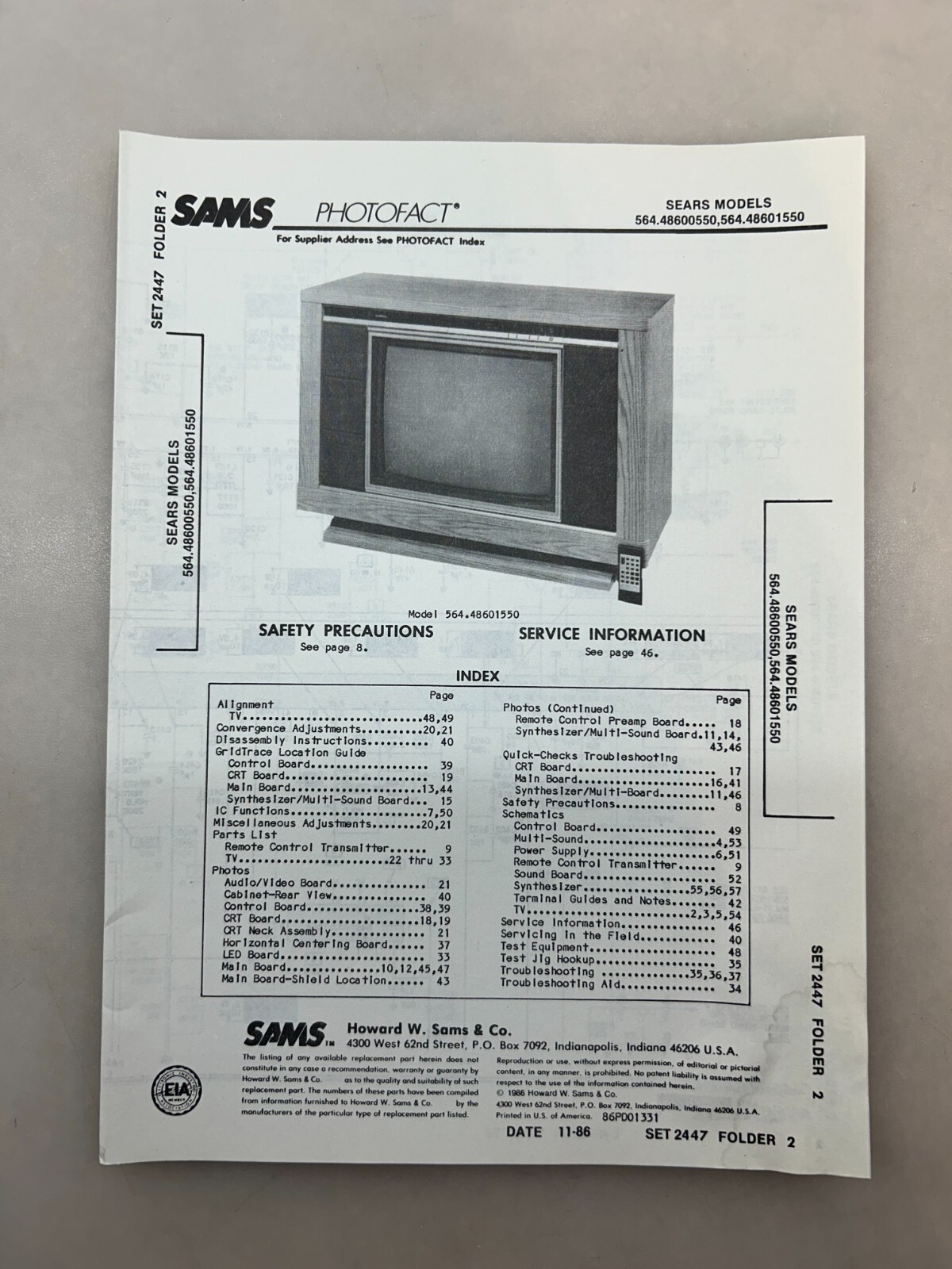Sears 564.48600550 48601550 Service Manual Sams Photofact Free Shipping