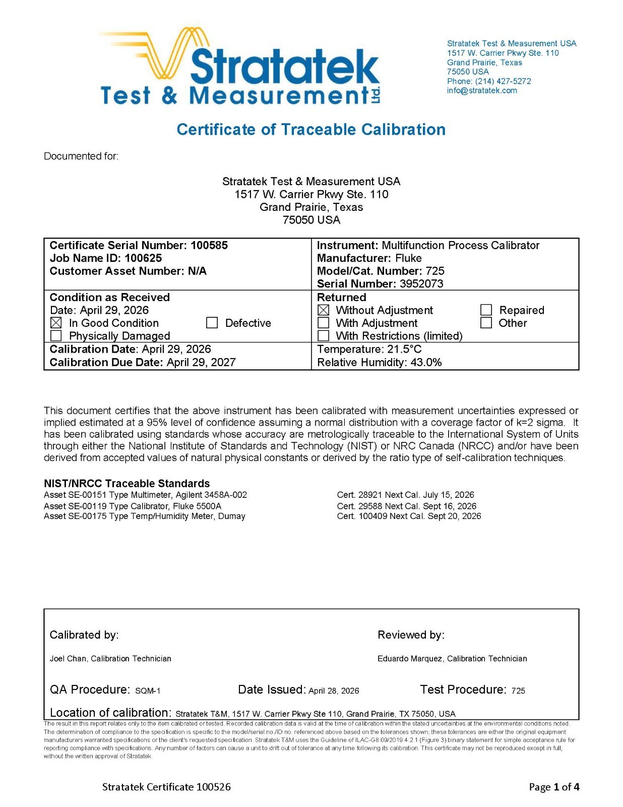 Fluke 725 Multifunction Process Calibrator - NIST Calibrated with Data