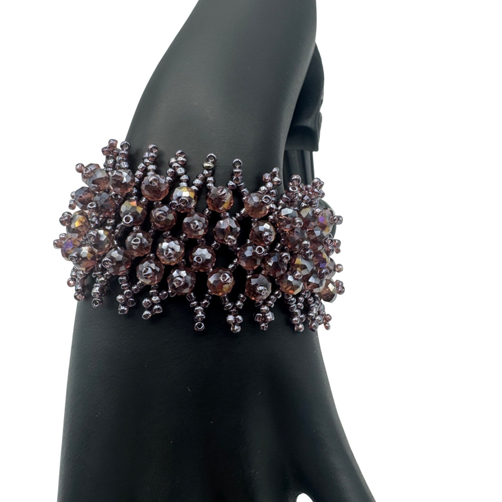 Purple Beaded Crystal Cluster Bracelet Handmade