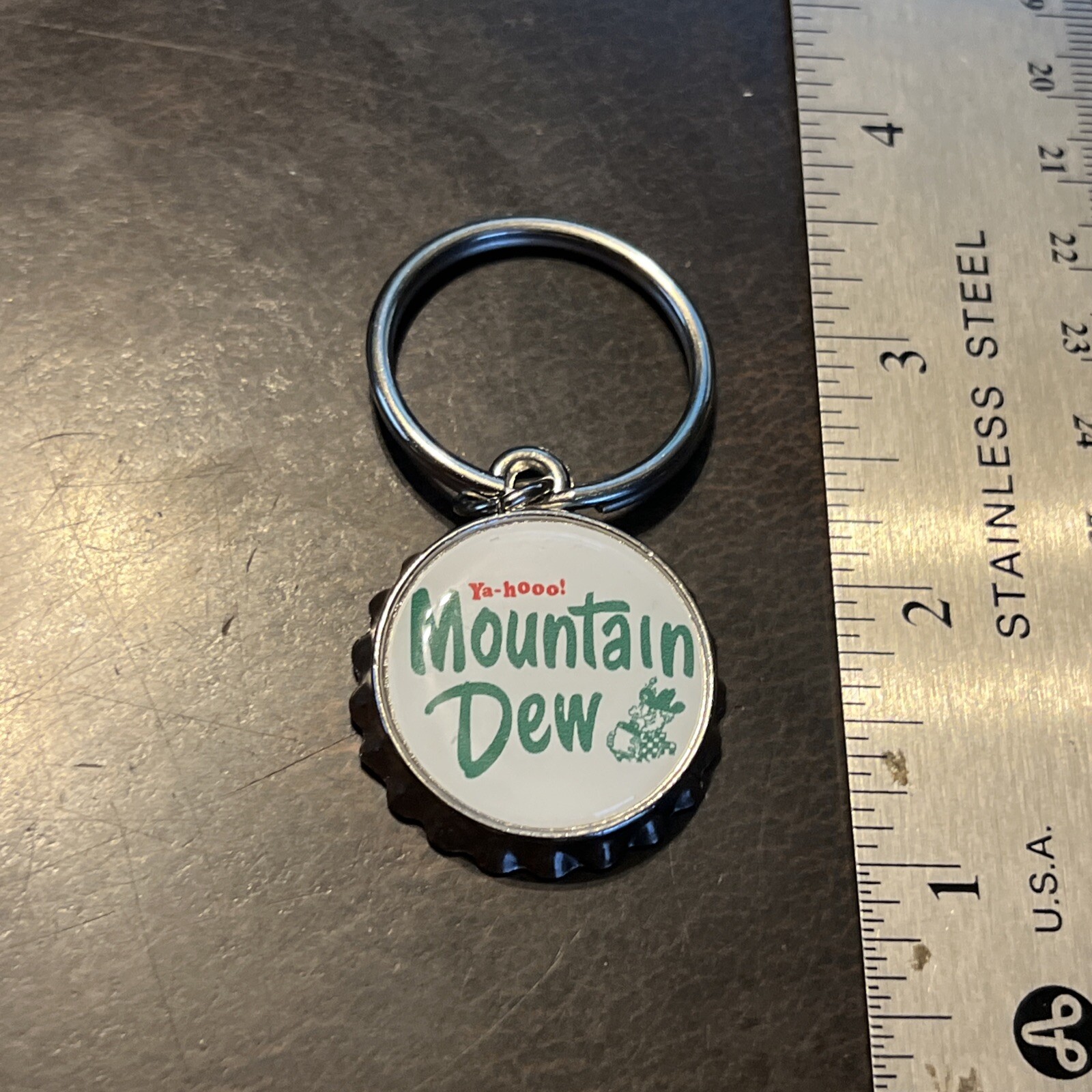 Vintage Mt. Dew Hillbilly Ya-Hoo Bottle Cap Style Keychain