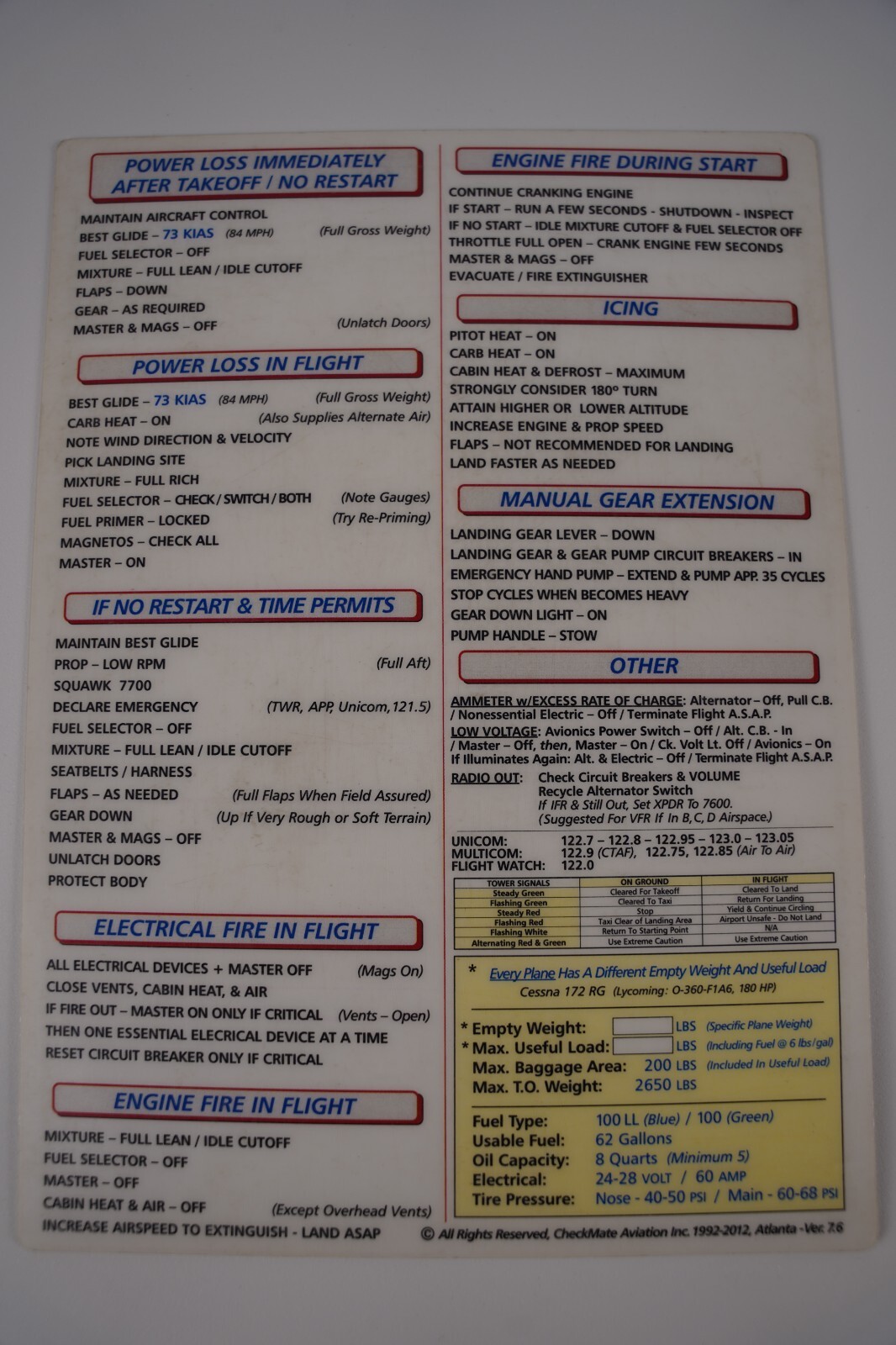Used Cessna 172 RG Standard Size CheckMate