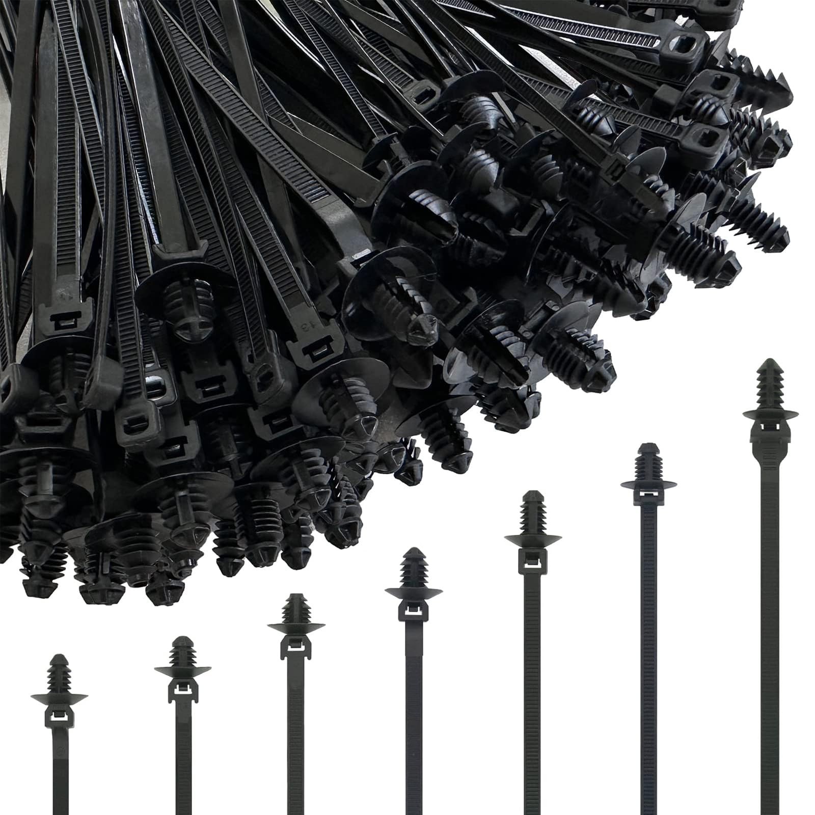 70 PCS Cable Ties Push Mount Nylon Zipper Clips Heavy Duty Auto Fasteners