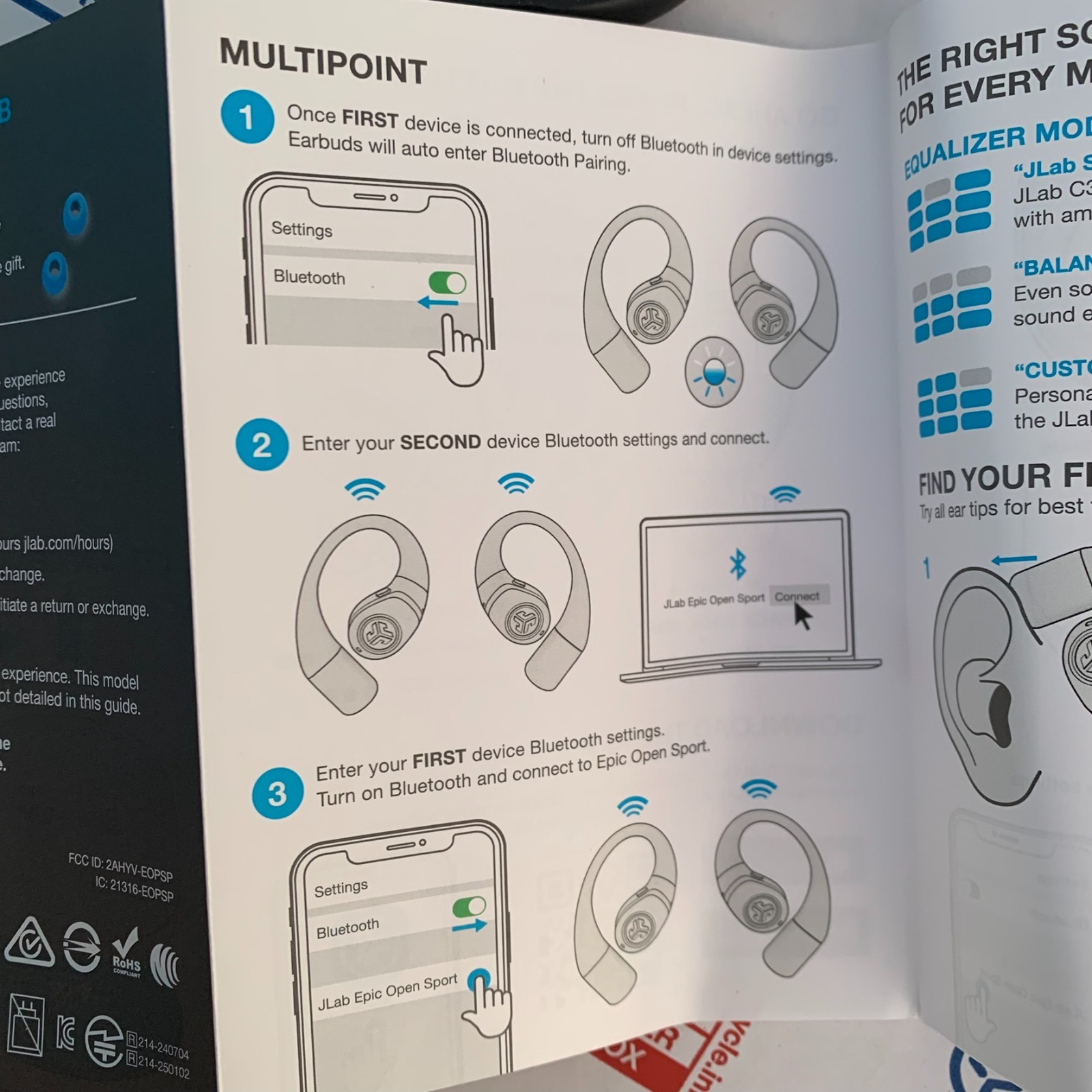 JLab - Epic Open Sport Air Conduction Wireless Earbuds - Black [Excellent]