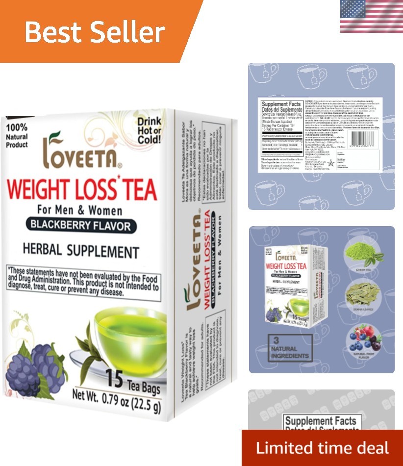 100% Natural Blackberry Weight Loss Tea - 15 Tea Bags GMO-Free & Gluten-Free