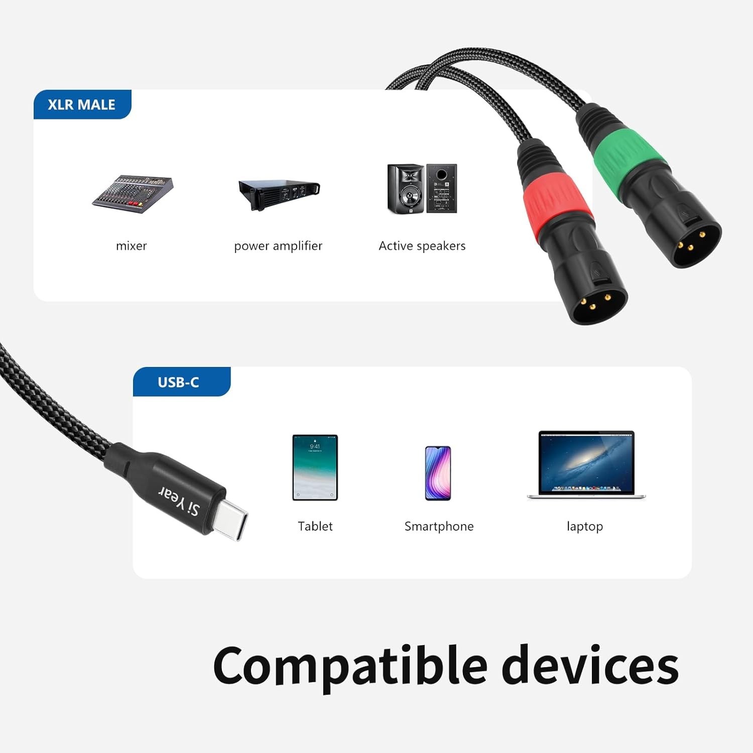 1M USB Type C to Dual XLR Cable - Durable Audio Adapter for Live Performances