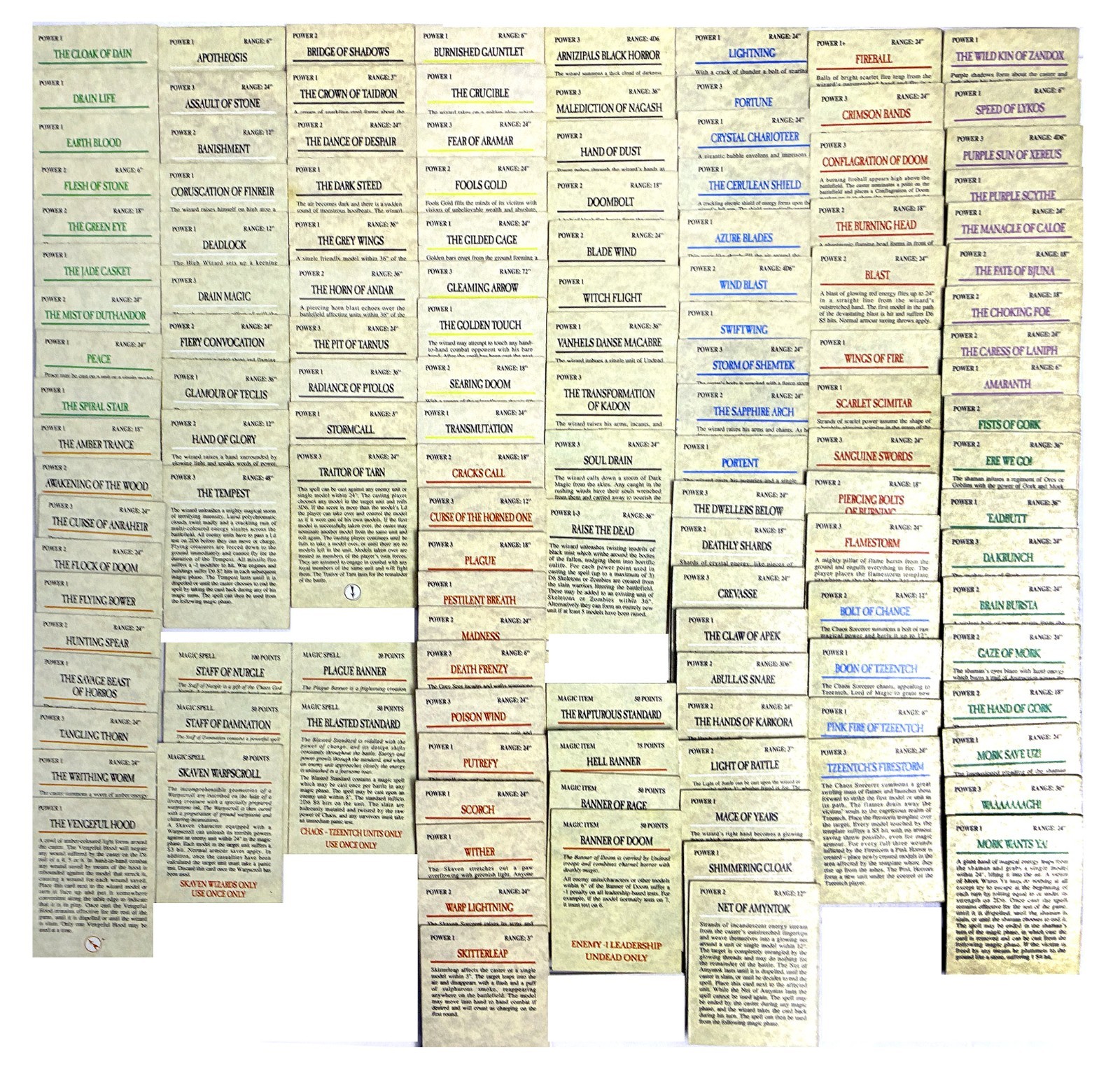 HUGE Lot Warhammer Fantasy Battle Magic Item Spell Cards 1992