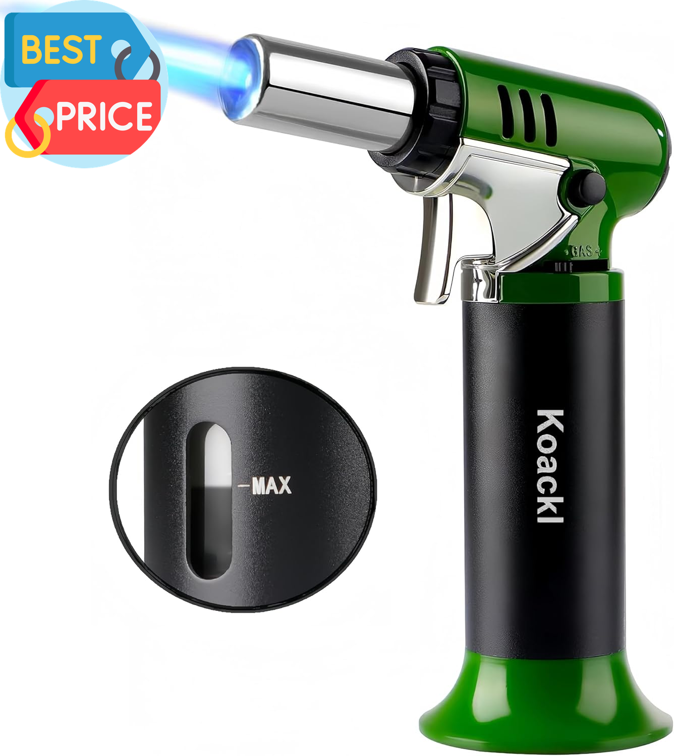 Refillable Butane Torch with Fuel Gauge & Safety Lock - Adjustable Flame - Perfe